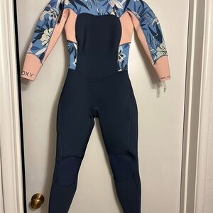 Roxy Kids Navy Floral Pink Long Sleeve Rashguard Wetsuit